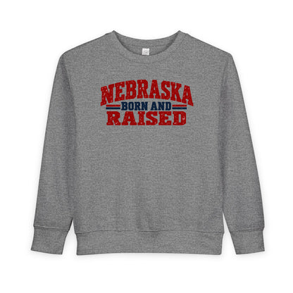 Nebraska Born and Raised Vintage Farmhouse Unisex Toddler Sweatshirt Graphic