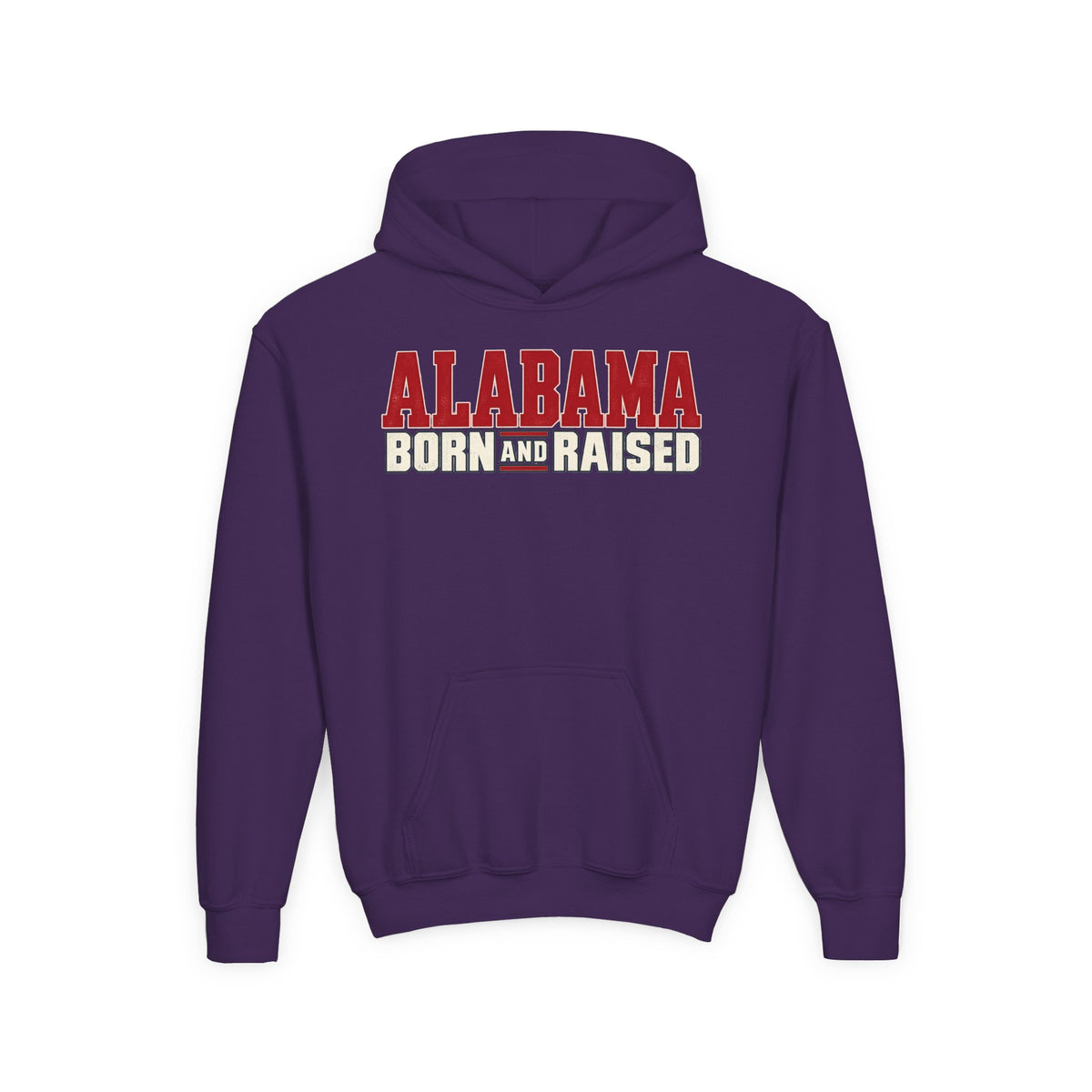 Alabama Born and Raised Premium Southern Streetwear Unisex Youth Heavy Blend Hooded Sweatshirt Graphic