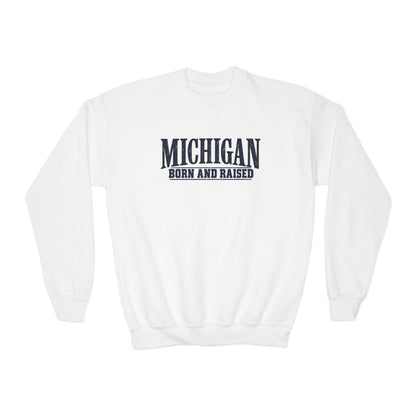 Michigan Born and Raised Premium Heritage Unisex Youth Crewneck Sweatshirt