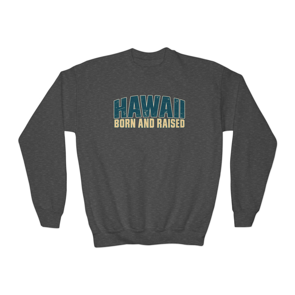 Hawaii Born and Raised Premium Surf Unisex Youth Crewneck Sweatshirt Graphic