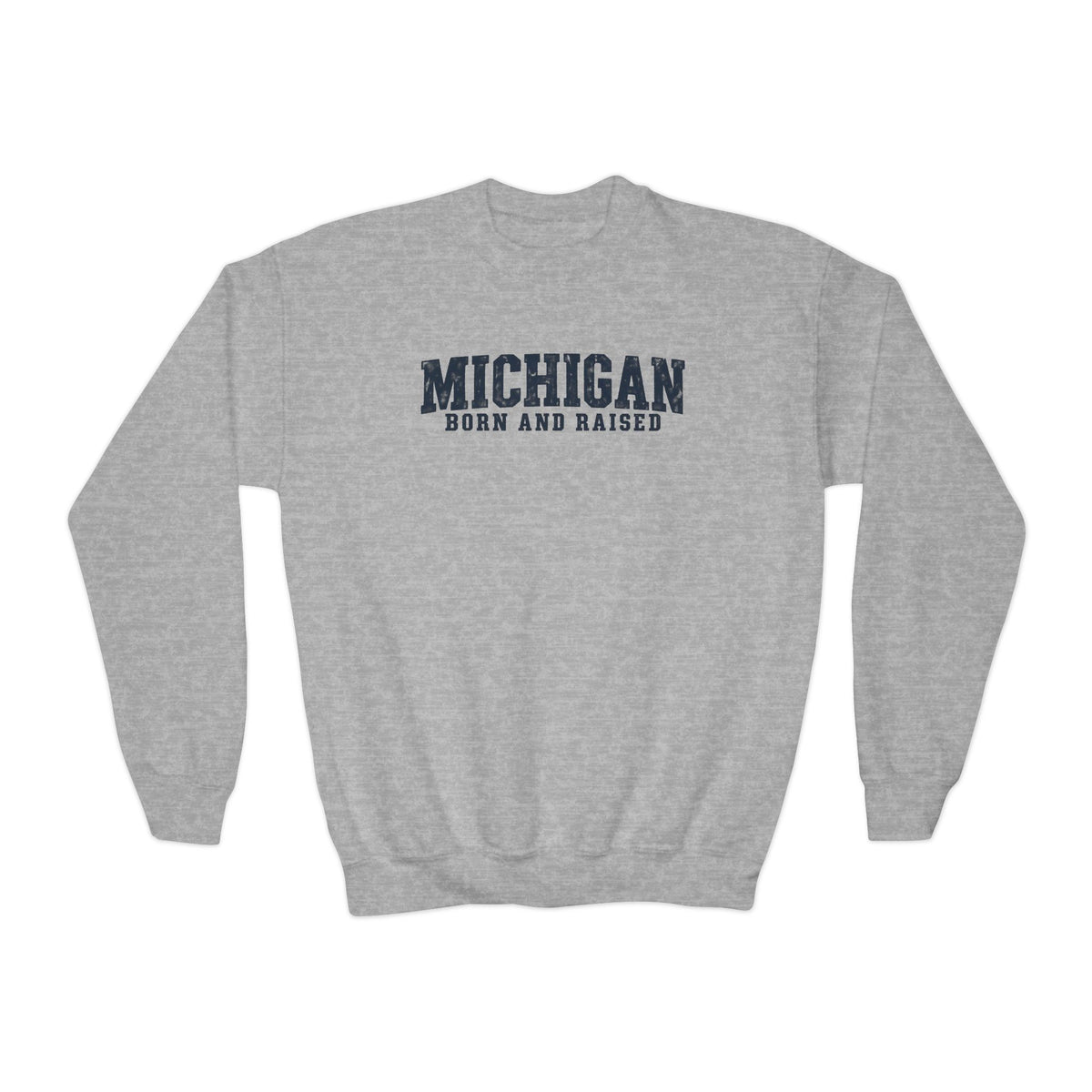Michigan Born and Raised Rustic Midwest Unisex Youth Crewneck Sweatshirt