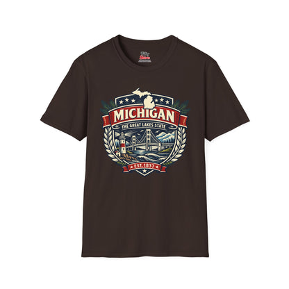 Michigan Heritage Badge Unisex Softstyle T Shirt State Pride Graphic Tee Collections FS03