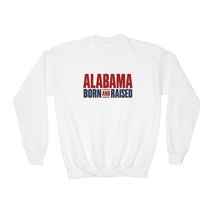 Alabama Born and Raised Minimal Heritage Unisex Youth Crewneck Sweatshirt Graphic
