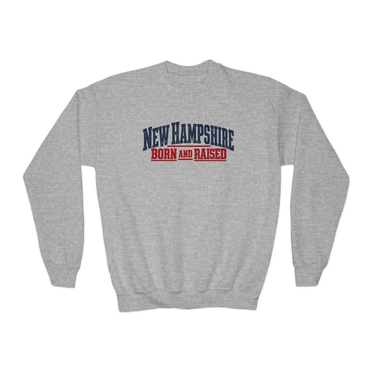 New Hampshire Born and Raised Vintage New England Unisex Youth Crewneck Sweatshirt Graphic