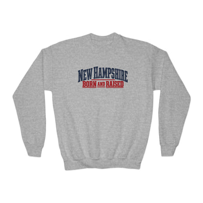 New Hampshire Born and Raised Vintage New England Unisex Youth Crewneck Sweatshirt Graphic