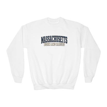 Massachusetts Born and Raised Rugged Heritage Unisex Youth Crewneck Sweatshirt