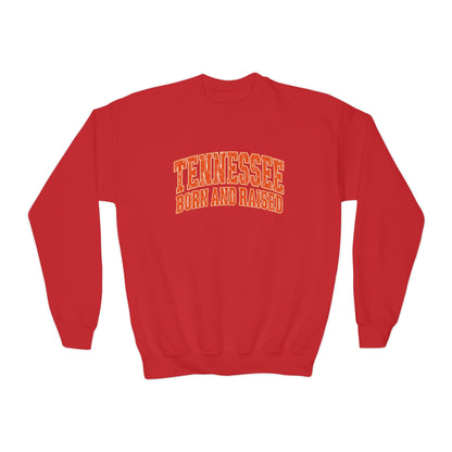 Tennessee Born and Raised Southern Collegiate Unisex Youth Crewneck Sweatshirt Graphic