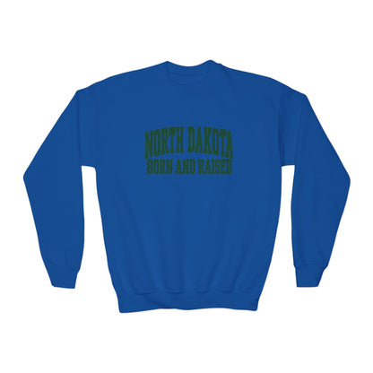 North Dakota Born and Raised Vintage Collegiate Unisex Youth Crewneck Sweatshirt Graphic