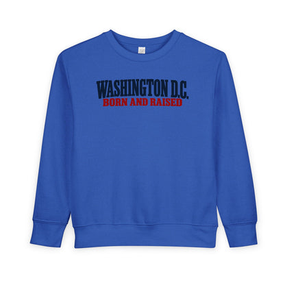 Washington DC Born and Raised Heritage Serif Unisex Toddler Sweatshirt