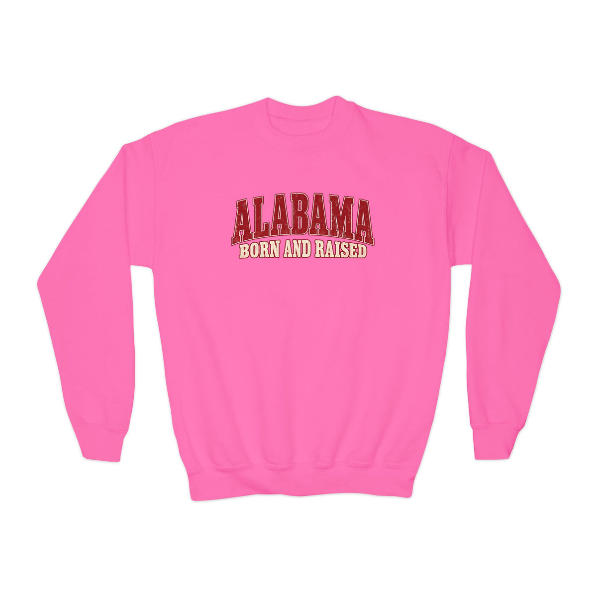 Alabama Born and Raised Classic Southern Heritage Unisex Youth Crewneck Sweatshirt Graphic