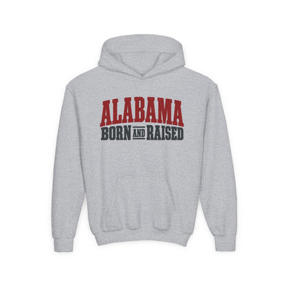 Alabama Born and Raised Rugged Workwear Unisex Youth Heavy Blend Hooded Sweatshirt Graphic
