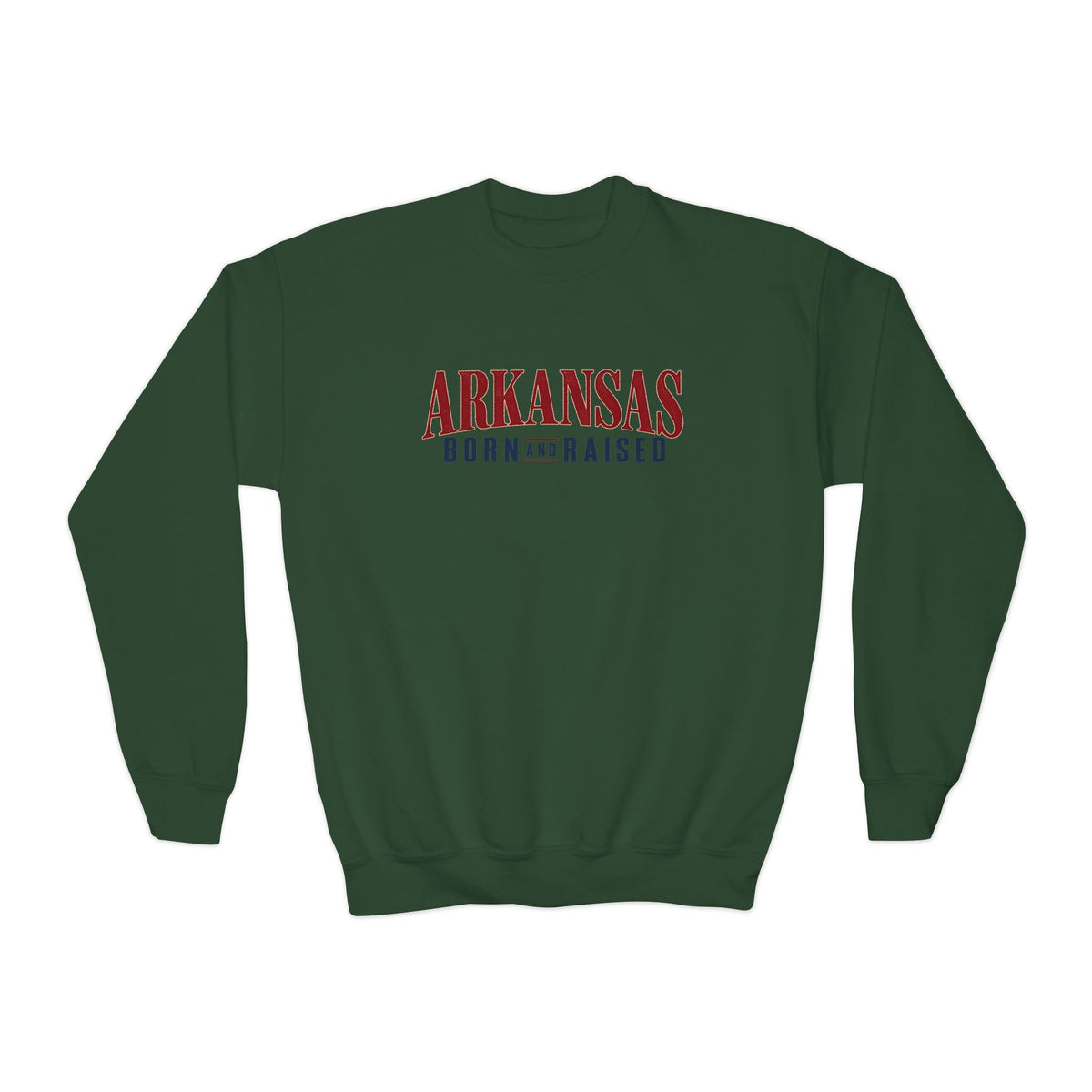 Arkansas Born and Raised Minimal Heritage Luxury Unisex Youth Crewneck Sweatshirt Graphic