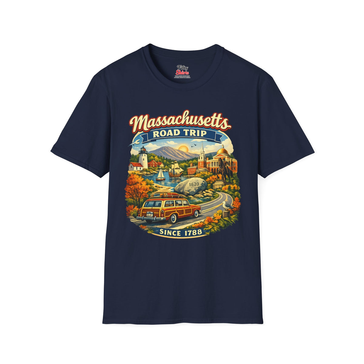 Massachusetts Road Trip Unisex Softstyle T Shirt State Pride Graphic Tee Collections FS03