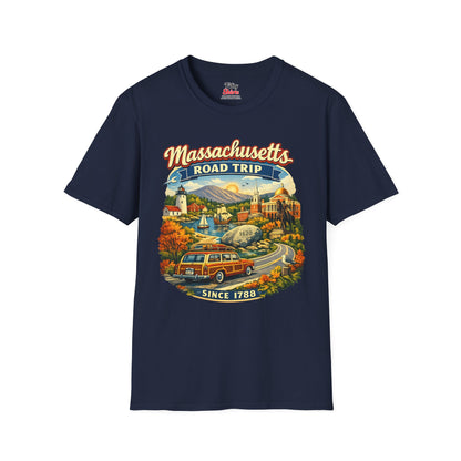Massachusetts Road Trip Unisex Softstyle T Shirt State Pride Graphic Tee Collections FS03