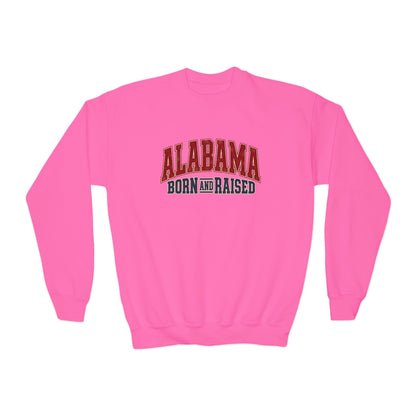 Alabama Born and Raised Vintage Athletic Heritage Unisex Youth Crewneck Sweatshirt Graphic