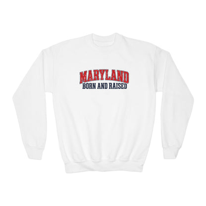 Maryland Born and Raised East Coast Heritage Unisex Youth Crewneck Sweatshirt Unisex Graphic