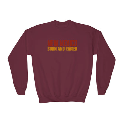 New Mexico Born and Raised Minimal Vintage Unisex Youth Crewneck Sweatshirt Graphic