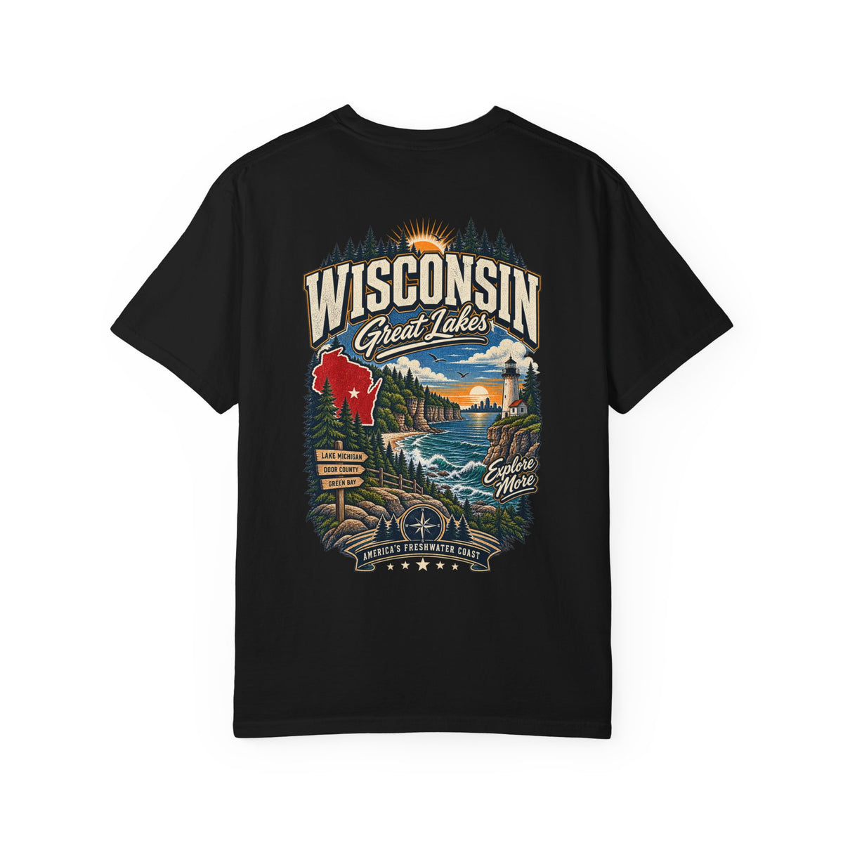Wisconsin Great Lakes Unisex Comfort Color 1717 Streetwear Graphic Tee