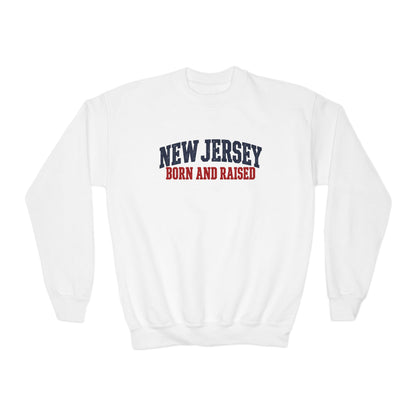 New Jersey Born and Raised Classic Northeast Unisex Youth Crewneck Sweatshirt Graphic