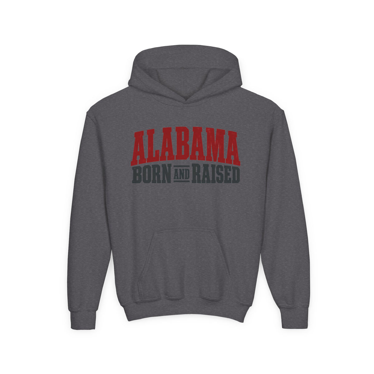 Alabama Born and Raised Rugged Workwear Unisex Youth Heavy Blend Hooded Sweatshirt Graphic