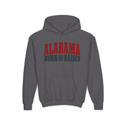 Alabama Born and Raised Rugged Workwear Unisex Youth Heavy Blend Hooded Sweatshirt Graphic