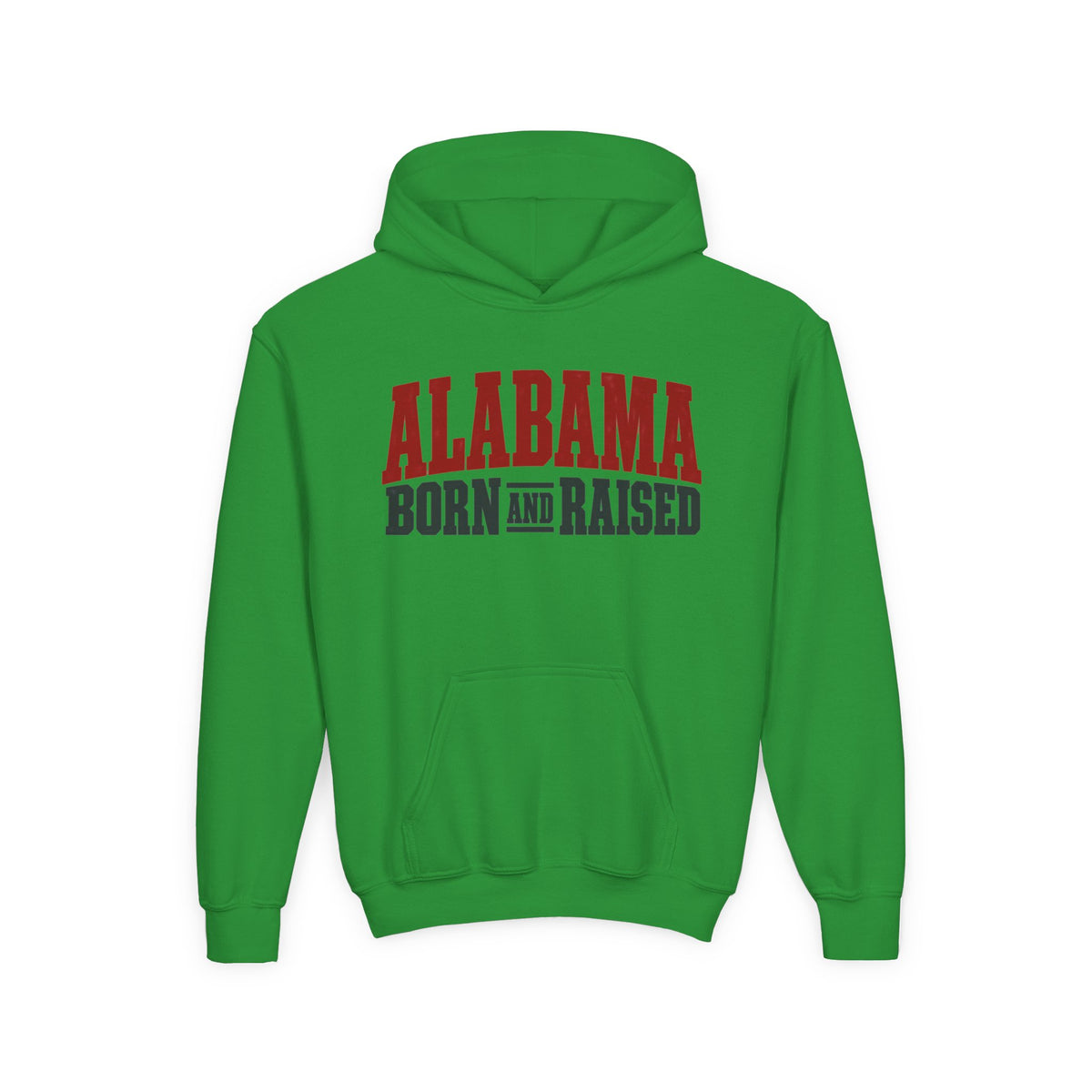 Alabama Born and Raised Rugged Workwear Unisex Youth Heavy Blend Hooded Sweatshirt Graphic