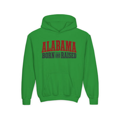 Alabama Born and Raised Rugged Workwear Unisex Youth Heavy Blend Hooded Sweatshirt Graphic