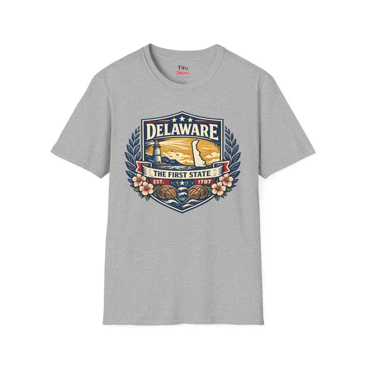 Delaware Heritage Badge Unisex Softstyle T Shirt State Pride Graphic Tee Collections FS03