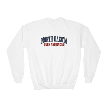 North Dakota Born and Raised Classic Prairie Souvenir Unisex Youth Crewneck Sweatshirt Graphic
