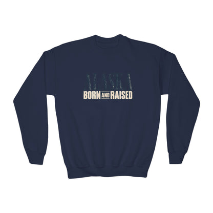 Alaska Born and Raised Premium Heritage Unisex Youth Crewneck Sweatshirt Graphic