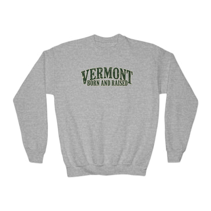 Vermont Born and Raised New England Heritage Unisex Youth Crewneck Sweatshirt