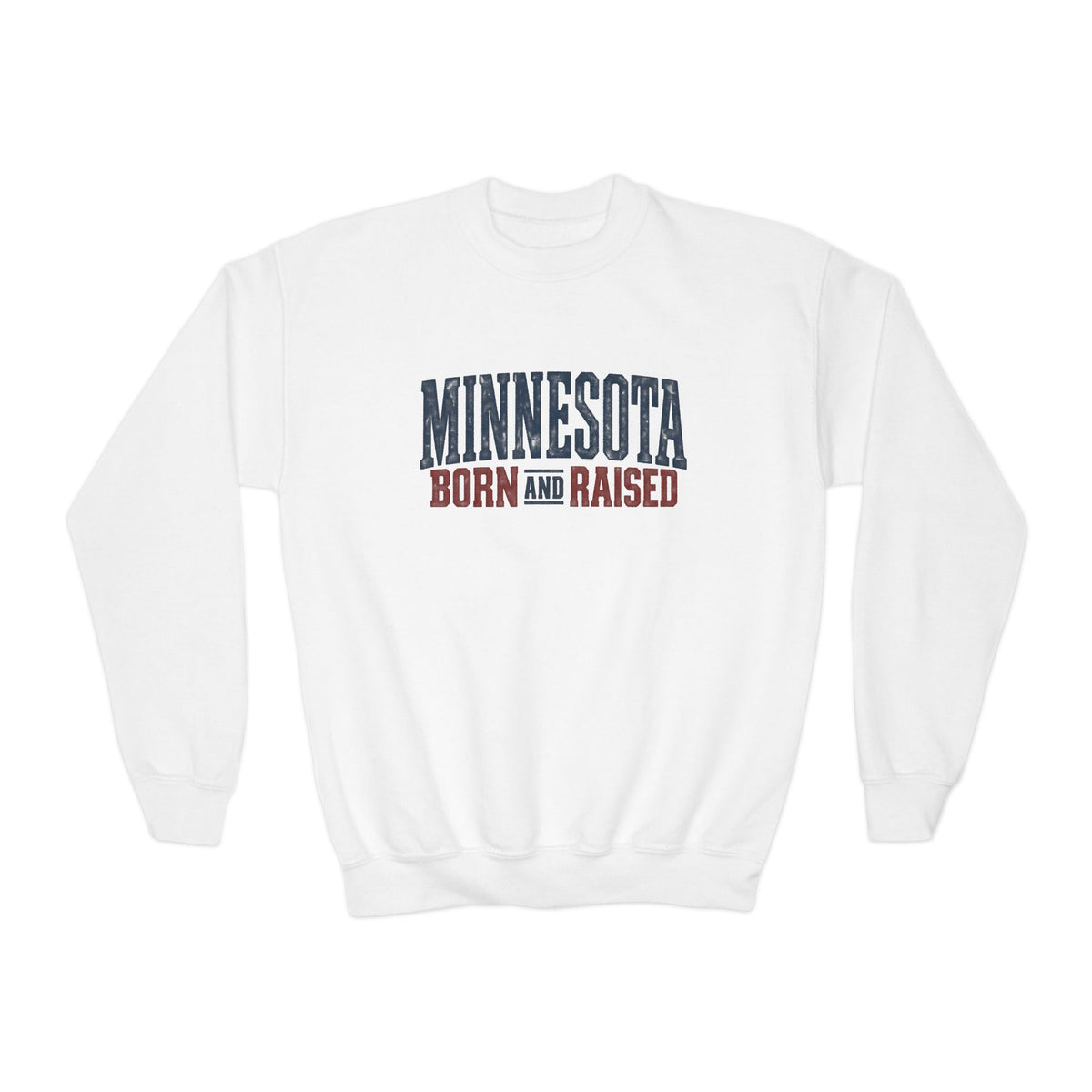 Minnesota Born and Raised Rustic Americana Unisex Youth Crewneck Sweatshirt Graphic