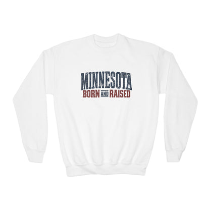 Minnesota Born and Raised Rustic Americana Unisex Youth Crewneck Sweatshirt Graphic