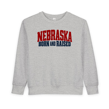 Nebraska Born and Raised Modern Midwestern Unisex Toddler Sweatshirt Graphic