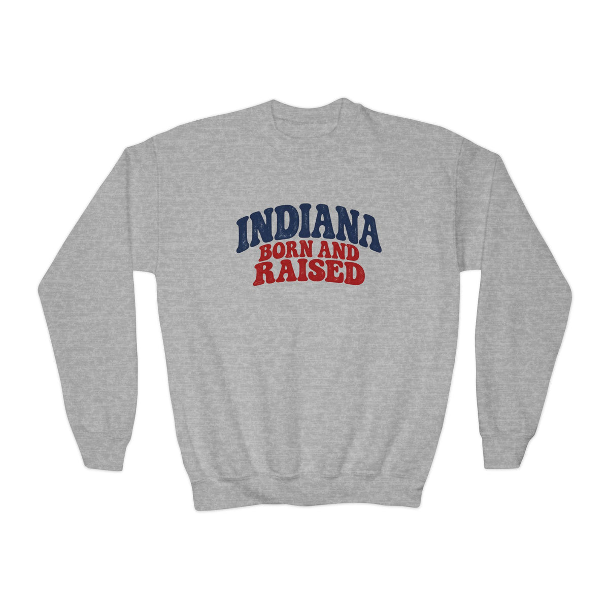 Indiana Born and Raised Retro 1970s Unisex Youth Crewneck Sweatshirt Graphic
