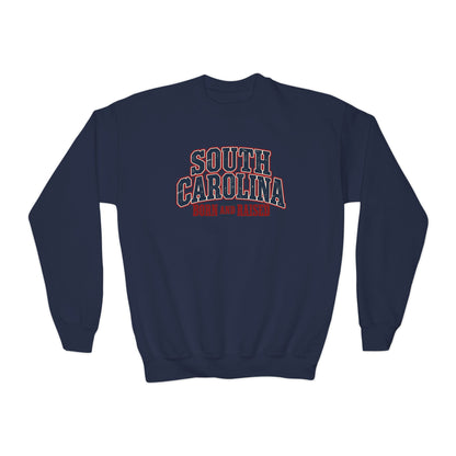 South Carolina Born and Raised Southern Americana Unisex Youth Crewneck Sweatshirt Graphic