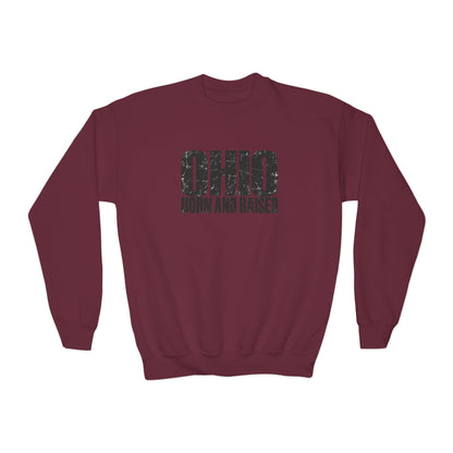 Ohio Born and Raised Modern Midwest Streetwear Unisex Youth Crewneck Sweatshirt Graphic