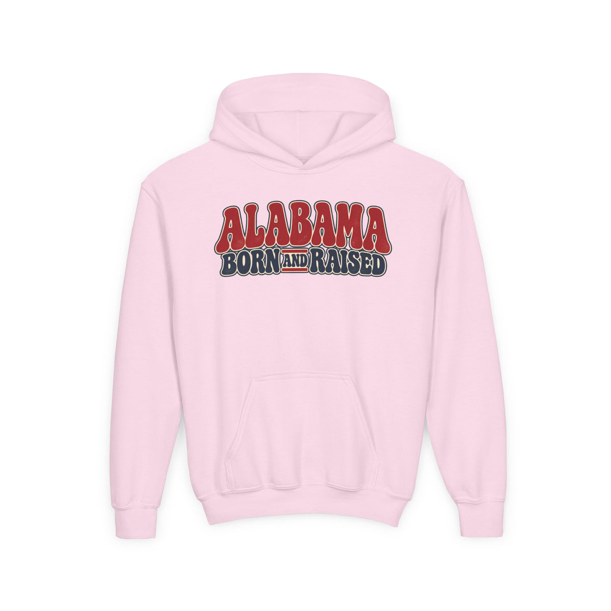 Alabama Born and Raised Retro 1970s Americana Unisex Youth Heavy Blend Hooded Sweatshirt Graphic