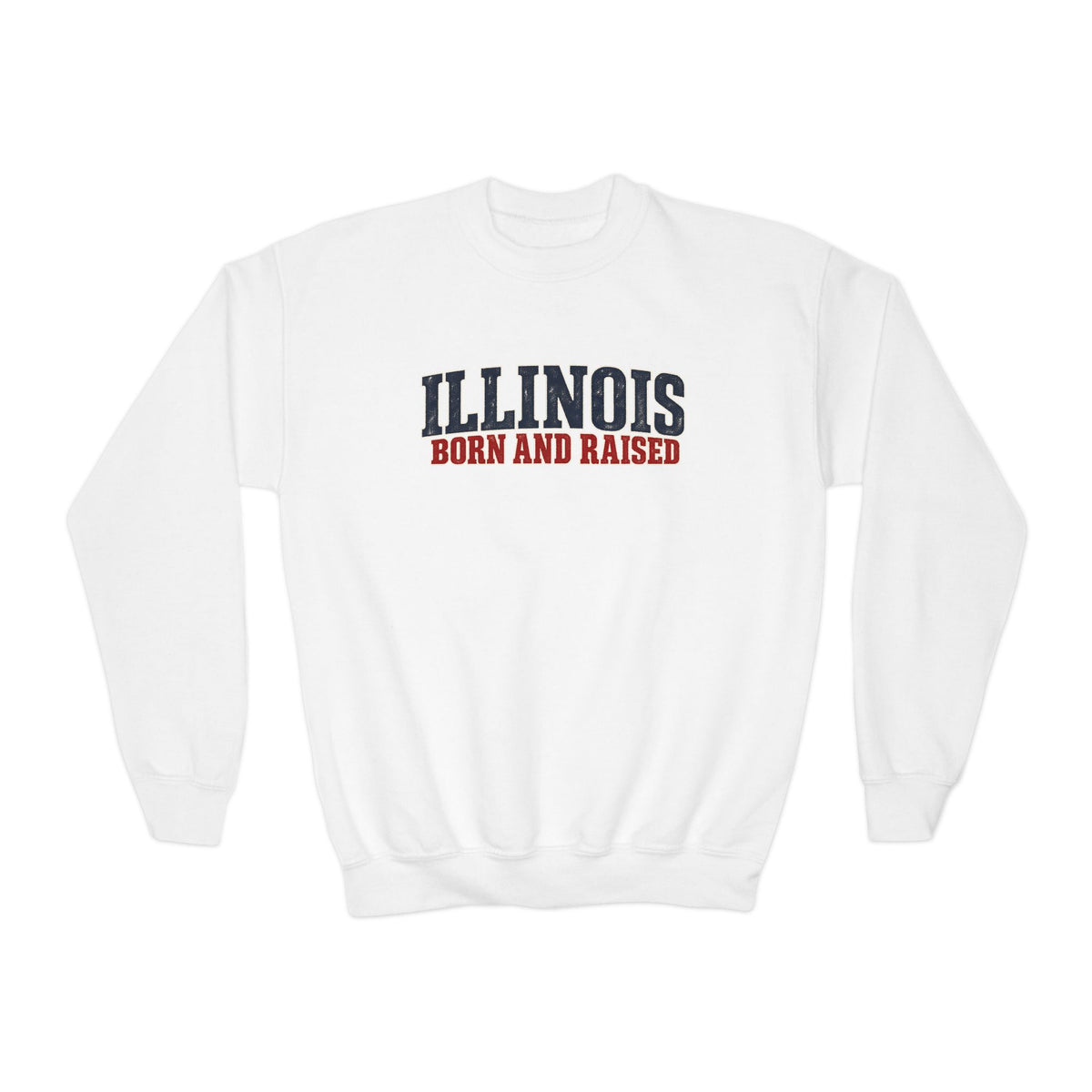 Illinois Born and Raised Midwest Americana Unisex Youth Crewneck Sweatshirt