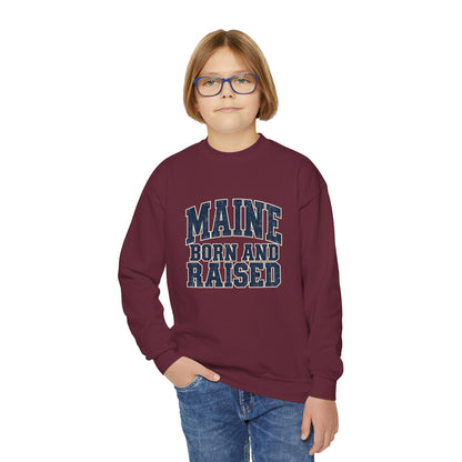 Maine Born and Raised Bold Athletic Unisex Youth Crewneck Sweatshirt Graphic