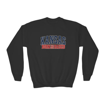 Kansas Born and Raised Western Heritage Unisex Youth Crewneck Sweatshirt Graphic