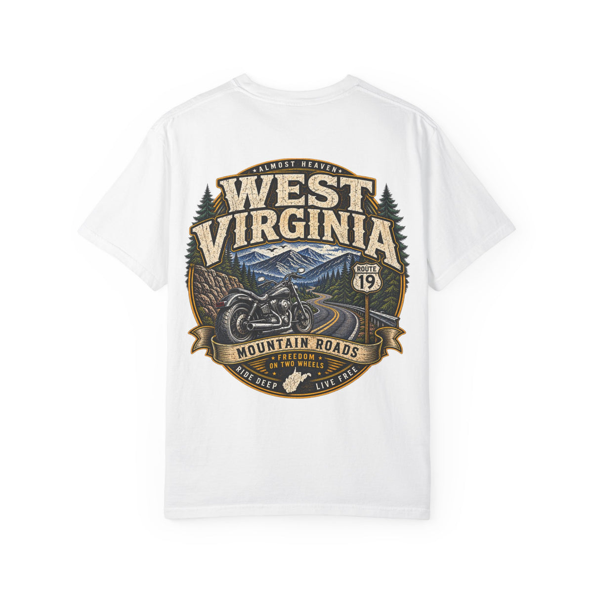 West Virginia Motorcycle Roads Unisex Comfort Color 1717 Streetwear Graphic Tee