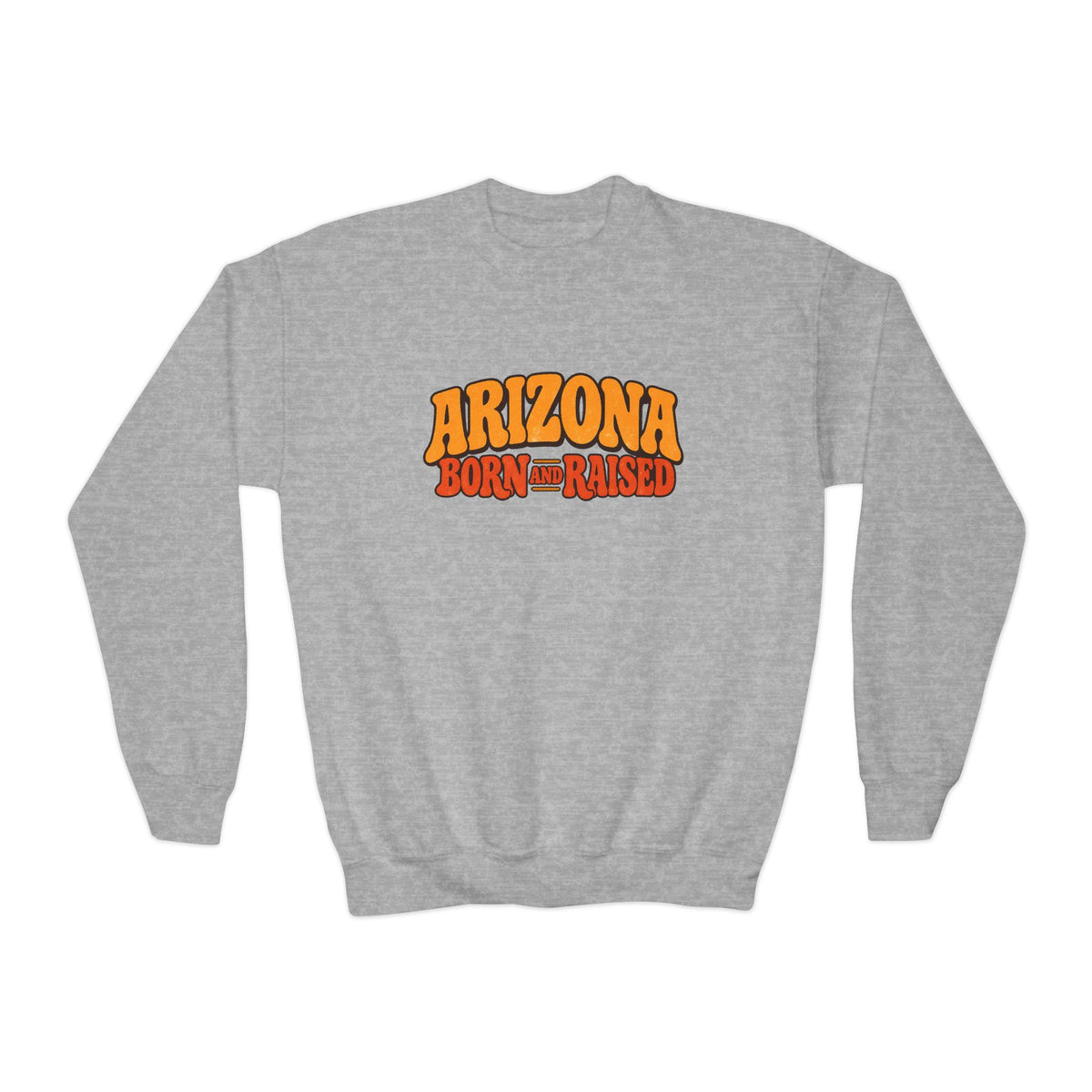 Arizona Born and Raised  Retro 1970s Southwest Unisex Youth Crewneck Sweatshirt Graphic