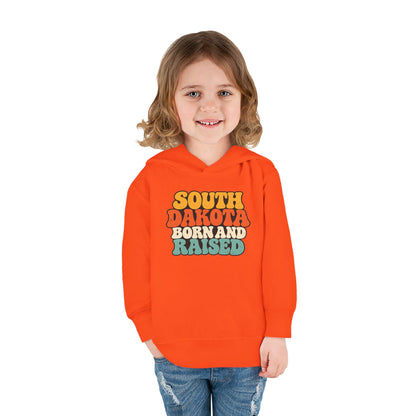 South Dakota Born and Raised Retro 1970s Unisex Toddler Pullover Fleece Hoodie