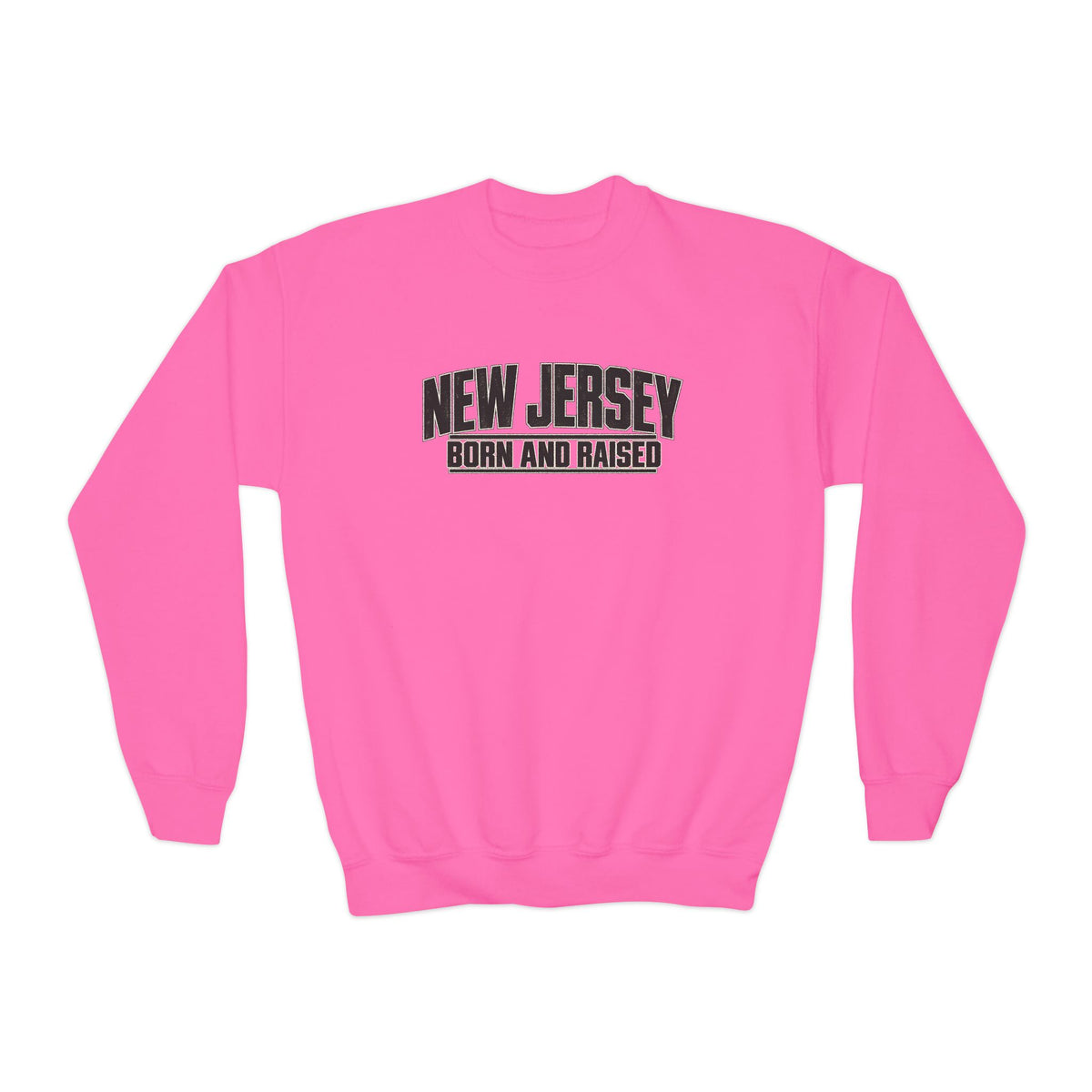 New Jersey Born and Raised Modern Streetwear Unisex Youth Crewneck Sweatshirt Graphic