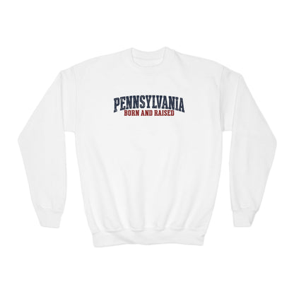 Pennsylvania Born and Raised Minimal Heritage Unisex Youth Crewneck Sweatshirt Graphic