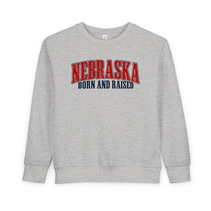 Nebraska Born and Raised Premium Heritage Label Unisex Toddler Sweatshirt Graphic
