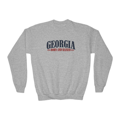 Georgia Born and Raised Premium Heritage Unisex Youth Crewneck Sweatshirt