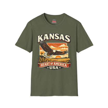 Heart of America Kansas Unisex Softstyle T Shirt State Pride Graphic Tee Collections FS03