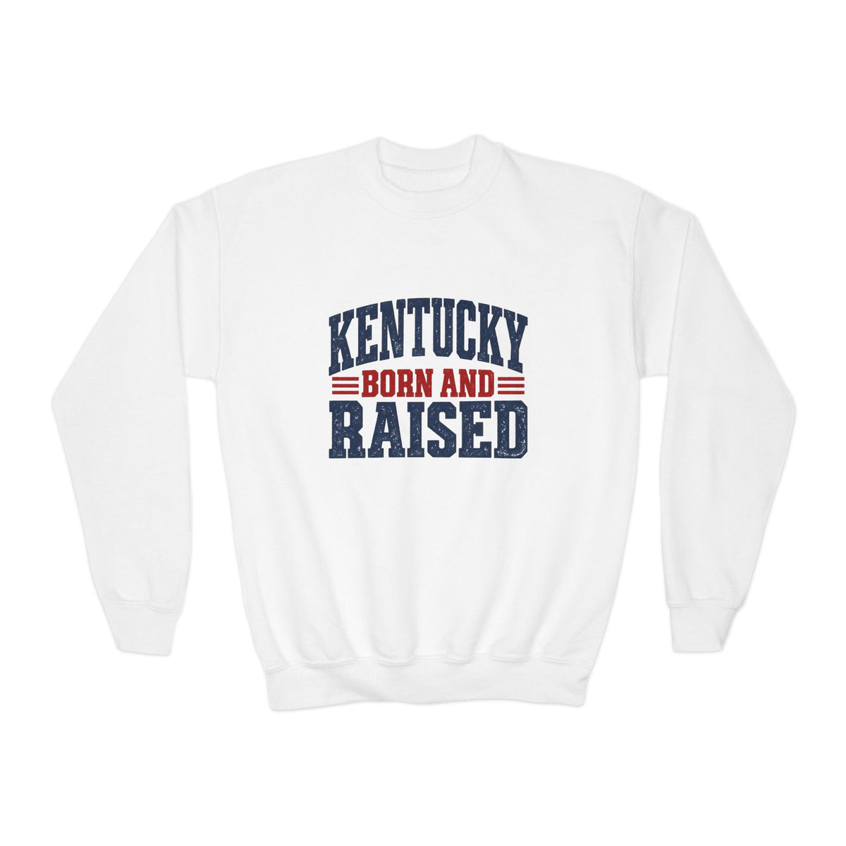 Kentucky Born and Raised Vintage Americana Unisex Youth Crewneck Sweatshirt Graphic